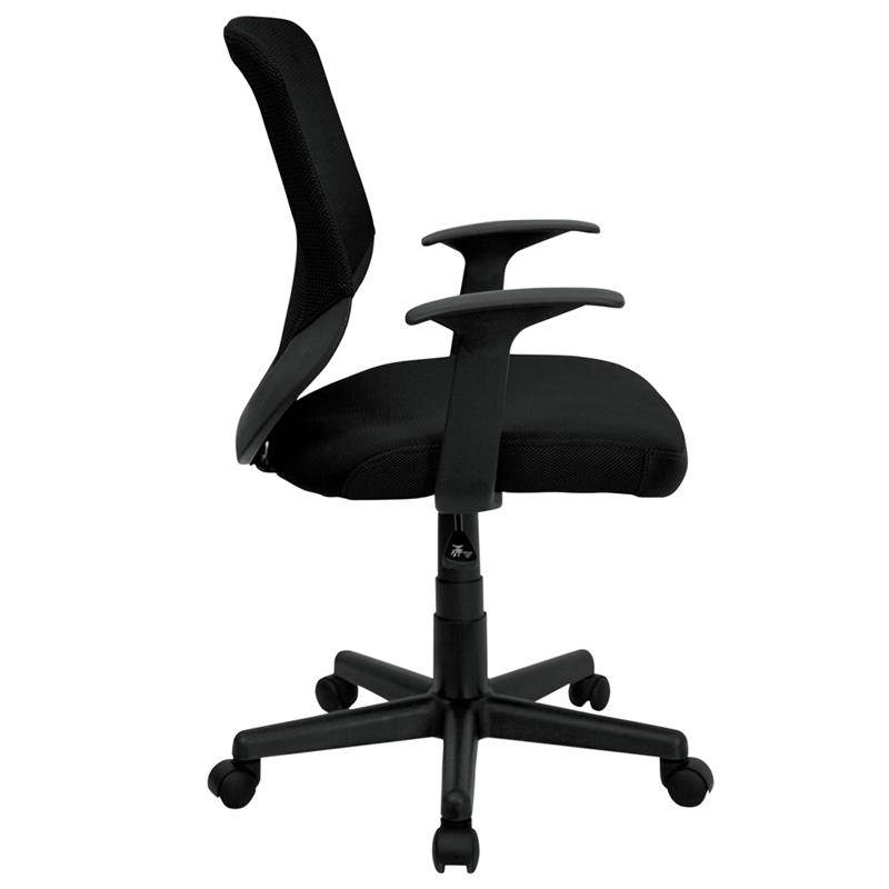 Mid-Back Black Mesh Tapered Back Swivel Task Chair with T-Arms