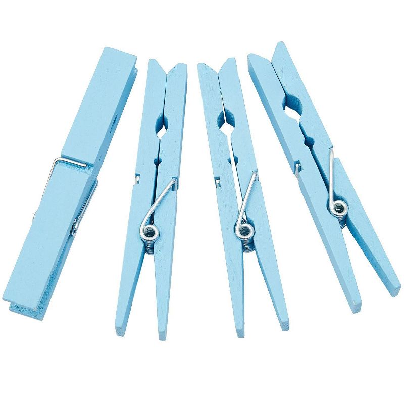 100-Count Juvale Blue Wooden Clothes Pins 4" for Laundry & Decorate Photos/ Pictures/ Postcards, Cute Clothespins for Baby Shower Boys Party Favors