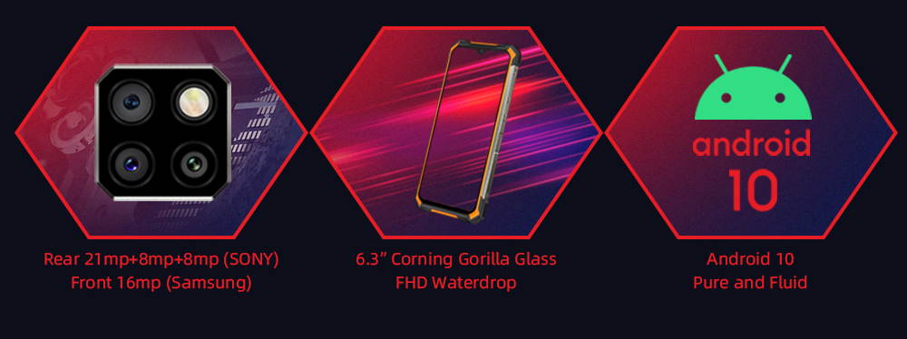 DOOGEE S88 Pro Rugged Phone, 10000mAh,6GB+128GB IP68/IP69K Waterproof Dustproof Shockproof, Triple Back Cameras Fingerprint Identification, 6.3 inch Android 10.0, Wireless Charging