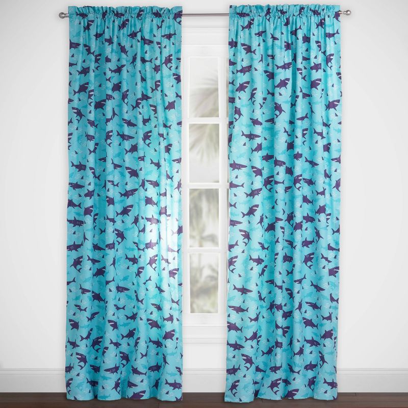 Shark Sleepover Rod Pocket Curtain Panel Blue - Highlights