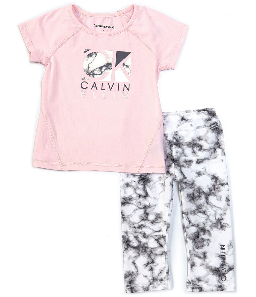 Calvin Klein Calvin Klein Active Little Girls 4-6X Short-Sleeve Logo Tee & Tie-Dye Capri Leggings Set