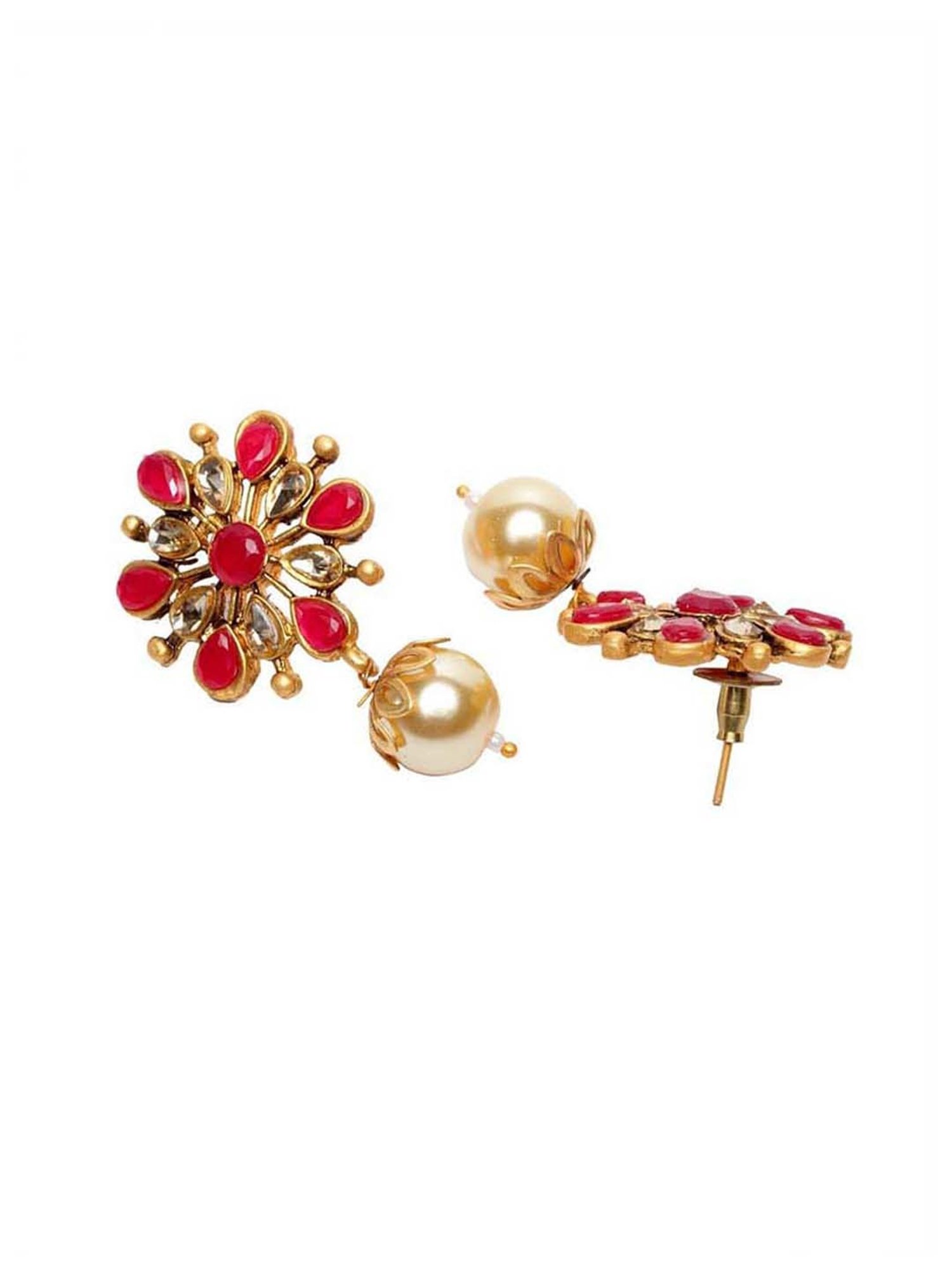 Panash Gold-Plated & Handcrafted Kundan Floral Shaped Drop Earrings