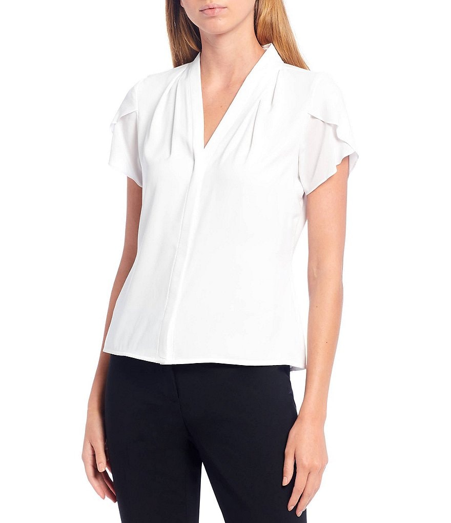 Calvin Klein Petite Size V-Neck Tulip Sleeve Blouse