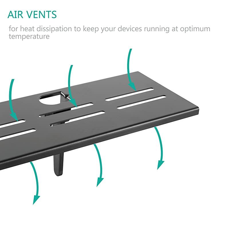 TV Top Shelf 12 inch Flat Panel Mount for Streaming Devices, Media Boxes, Speakers and Home Decor (TSH001-2), 2 Packs, Black