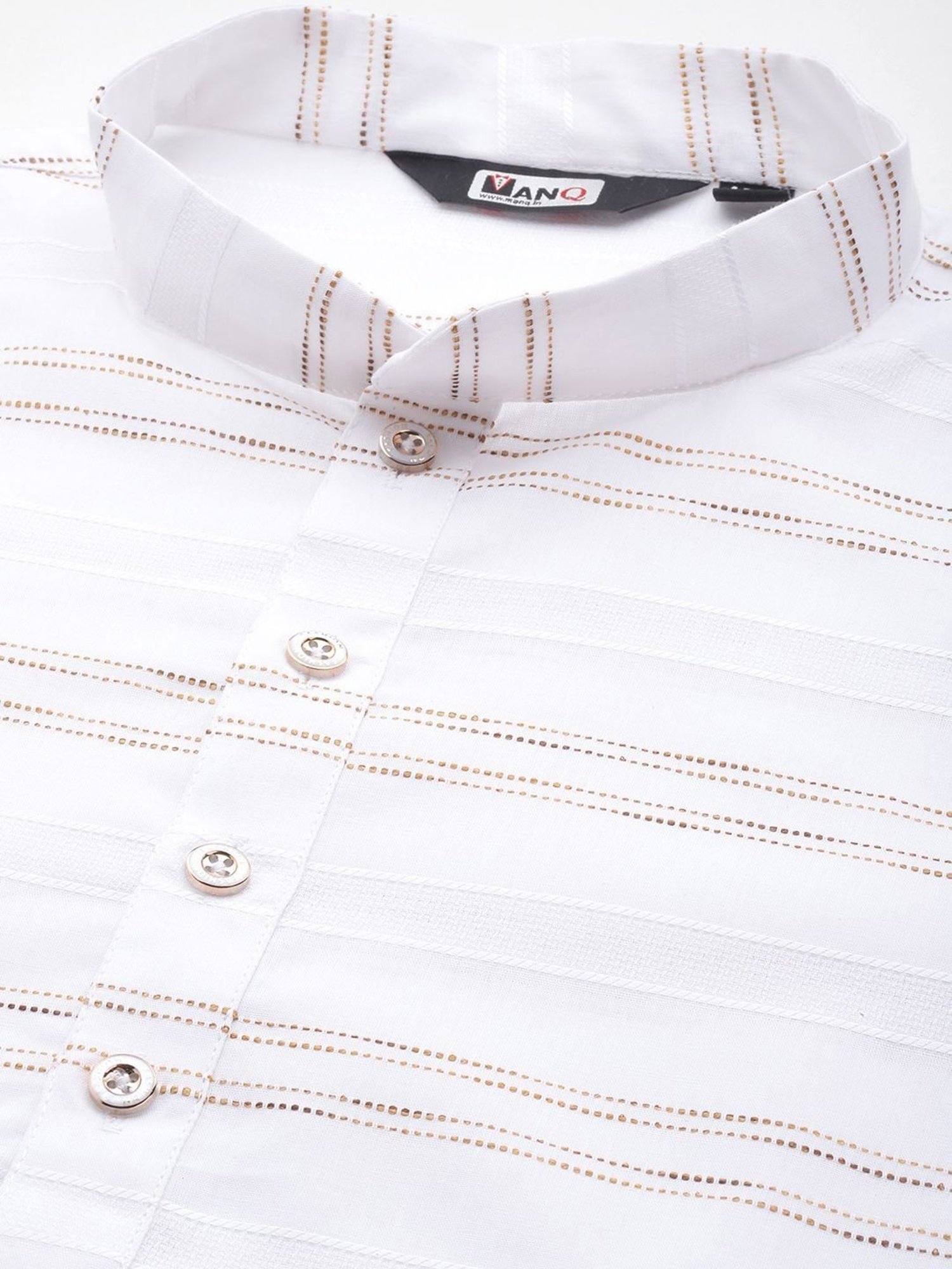 ManQ White Pure Cotton Regular Fit Striped Kurta Bottom Set