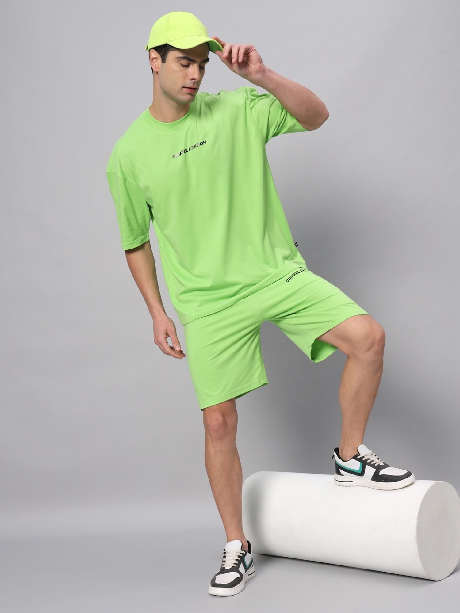 Griffel Green Cotton Loose Fit Printed T-Shirt