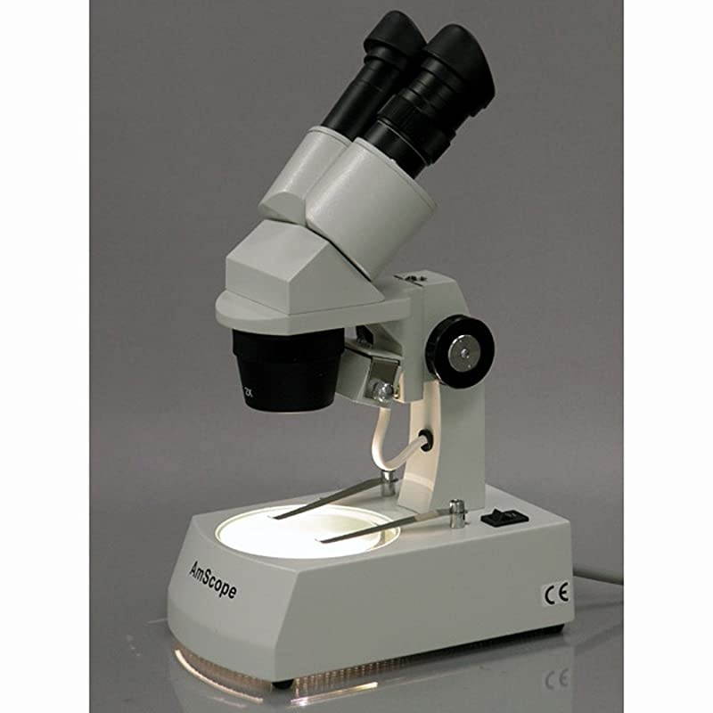 SE305-A Binocular Stereo Microscope, WF10x Eyepieces, 10X and 30X Magnification, 1X and 3X Objectives, Upper and Lower Halogen Lighting, Reversible Black/White Stage Plate, Arm Stand, 120V