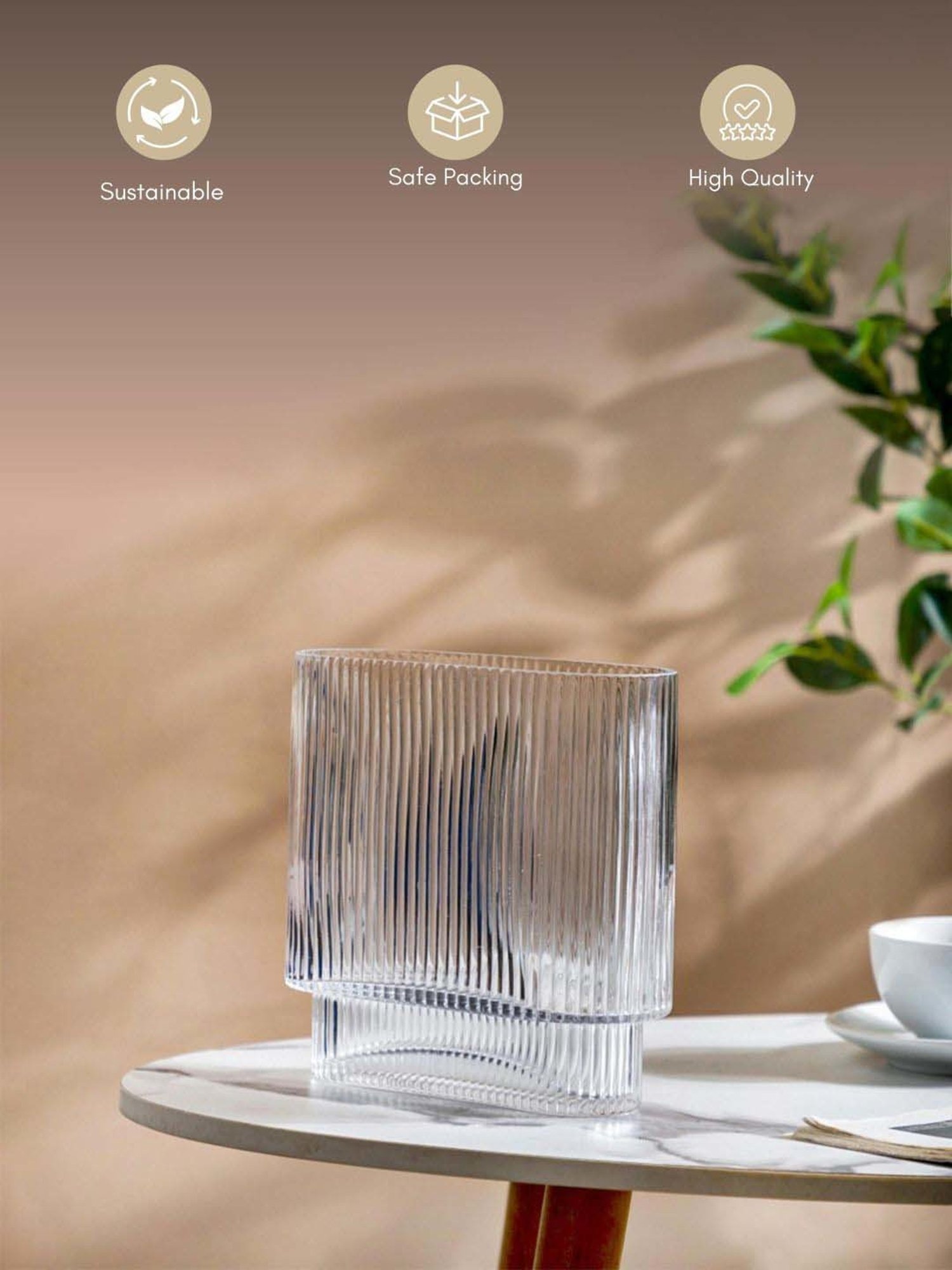 Nestasia Unique And Contemporary Sturdy Fluted Rectangular Ripple Textured Modern Glass Vase 8"