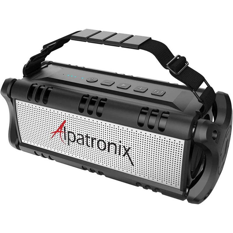 [Upgraded] Waterproof Bluetooth Speaker 60W (80W Max), Portable, Wireless, 8000mAh Power Bank, Shockproof, TWS, DSP, Stereo, Subwoofer, TF Card, Equalizer, Alpatronix AX500, Indoor & Outdoor &ndash; Black