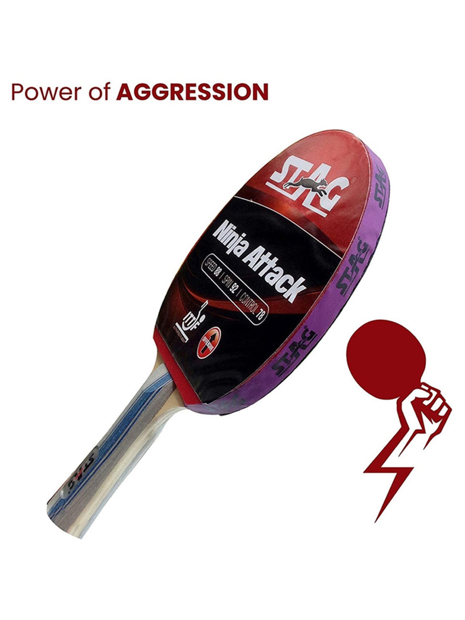 Stag Global Ninja Attack Advanced ITTF Approved Rubber Table Tennis Racquet (Multicolor)