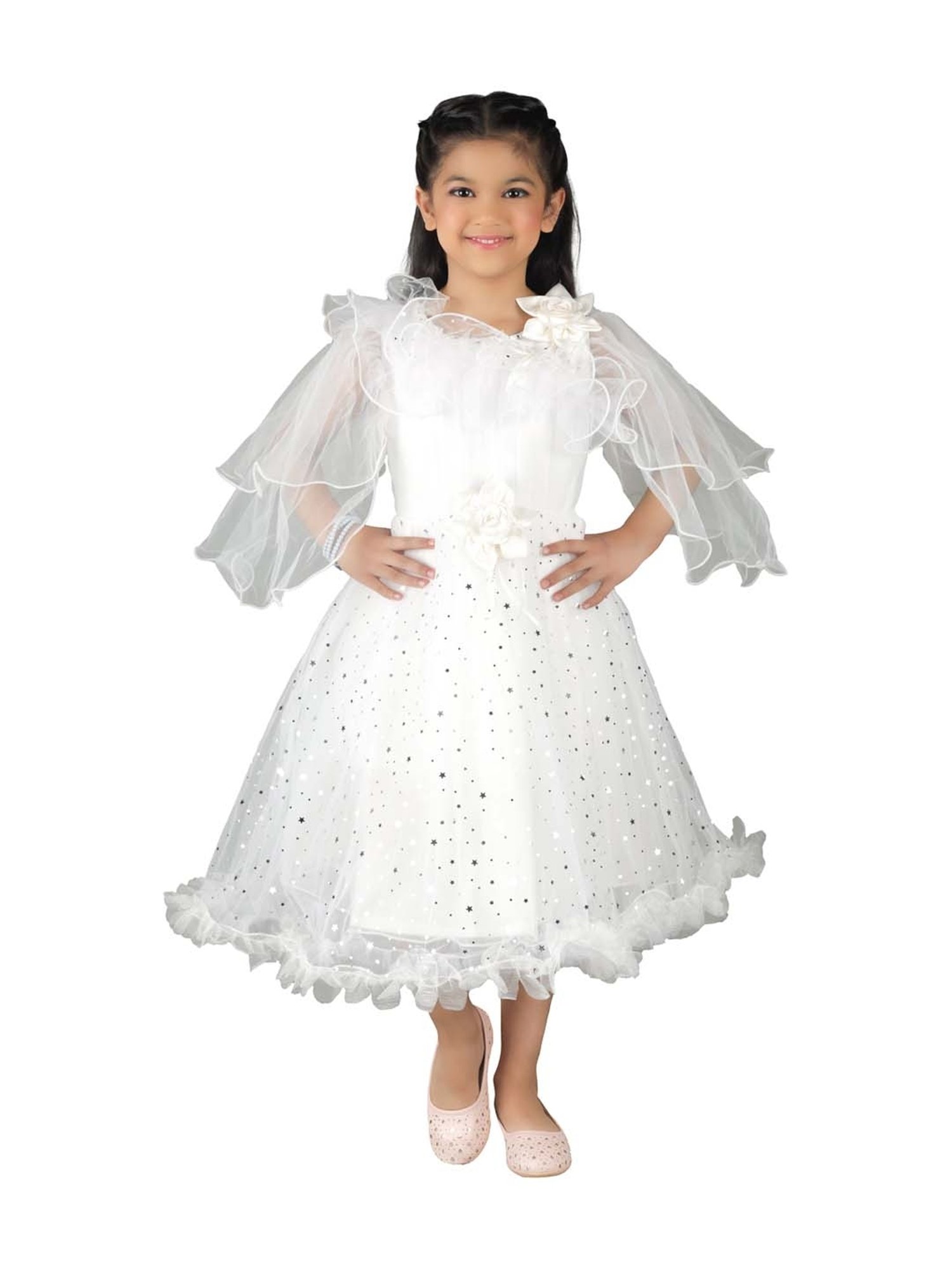 Ahhaaaa Kids White Cotton Sequence Dress