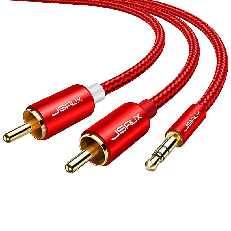 RCA Cable, [6.6ft/2M, Dual Shielded Gold-Plated] 3.5mm Male to 2RCA Male Stereo Audio Adapter Cable Nylon Braided AUX RCA Y Cord for Smartphones, MP3, Tablets, Speakers, HDTV [Red]