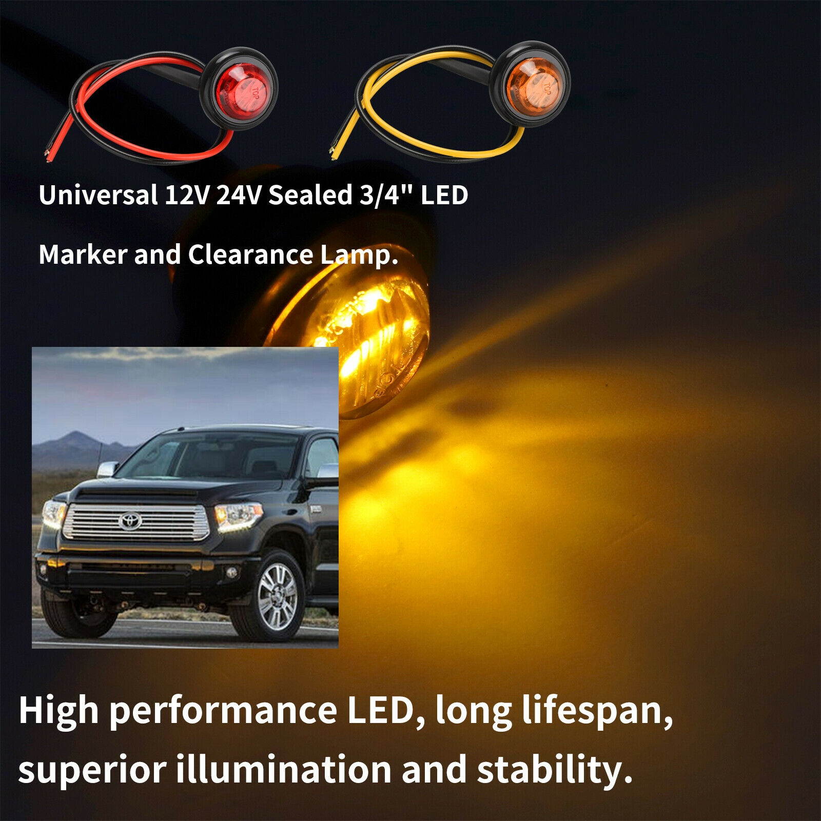 10X Red + Amber LED Bullet Side Marker Light Flush Mount Truck Trailer 12V 3/4"