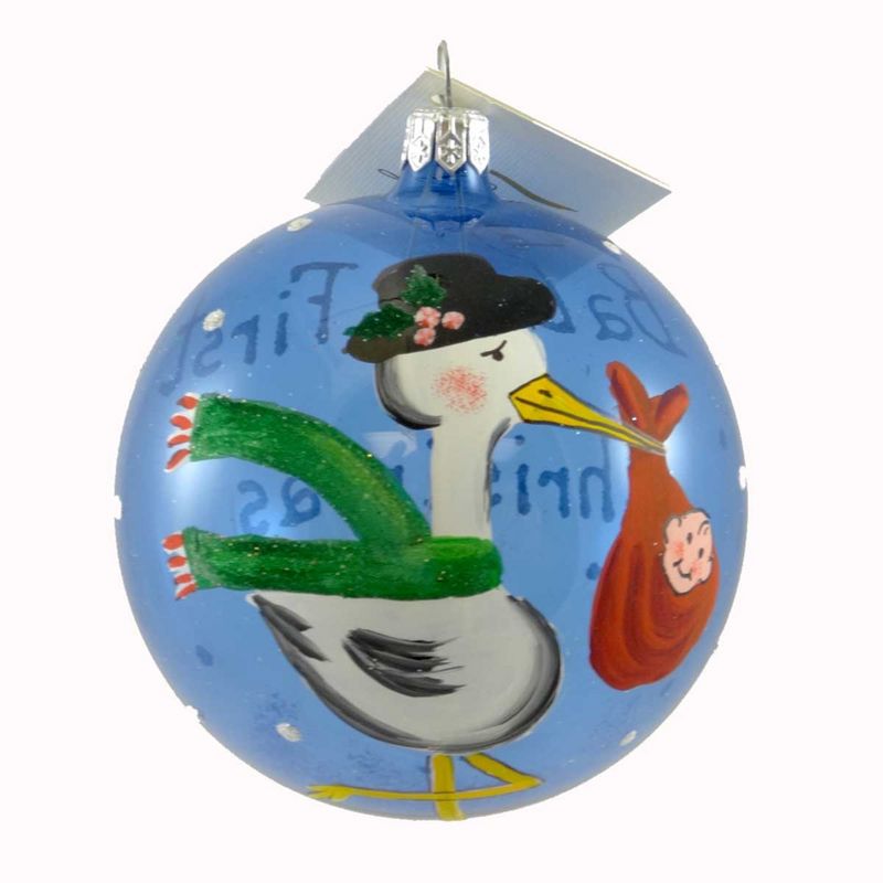 Laved Italian Ornaments Stork Delivering Baby Blue Ball Transparent Christmas  -  Tree Ornaments