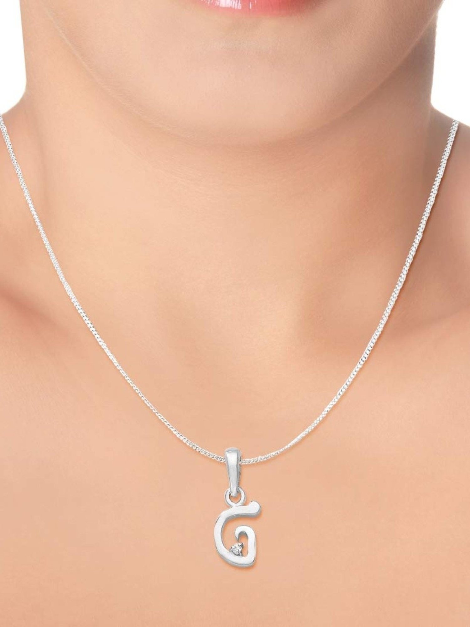 Taraash Initial Letter G 92.5 Sterling Silver Pendant with Chain