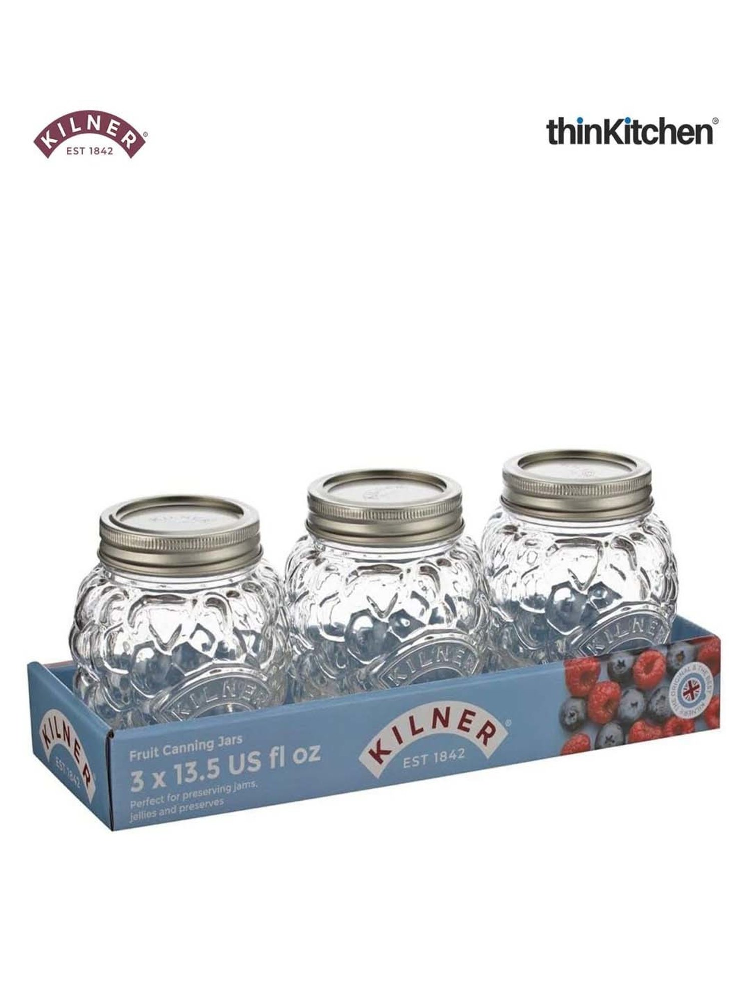 Kilner Transparent Glass Berry Fruit Preserve Jars (0.4 L) - Set of 3