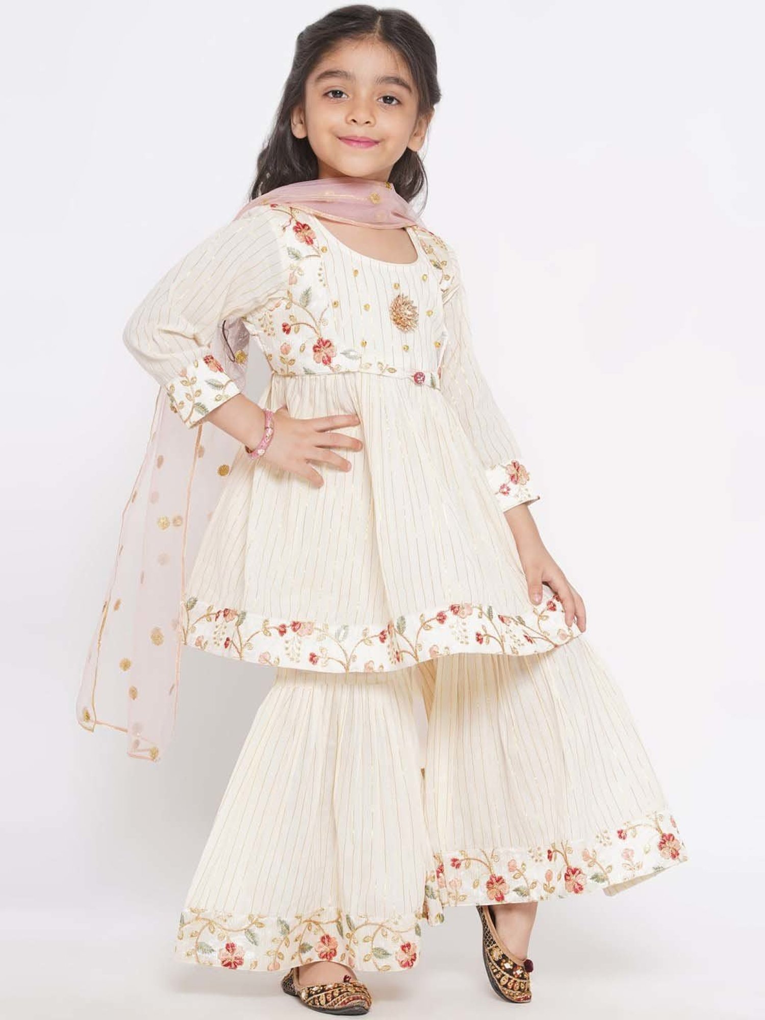 Little Bansi Cream Cotton Embroidered Kurta Set