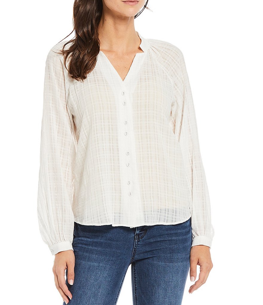 Gibson & Latimer V-Neck Button Front Long Sleeve Blouse