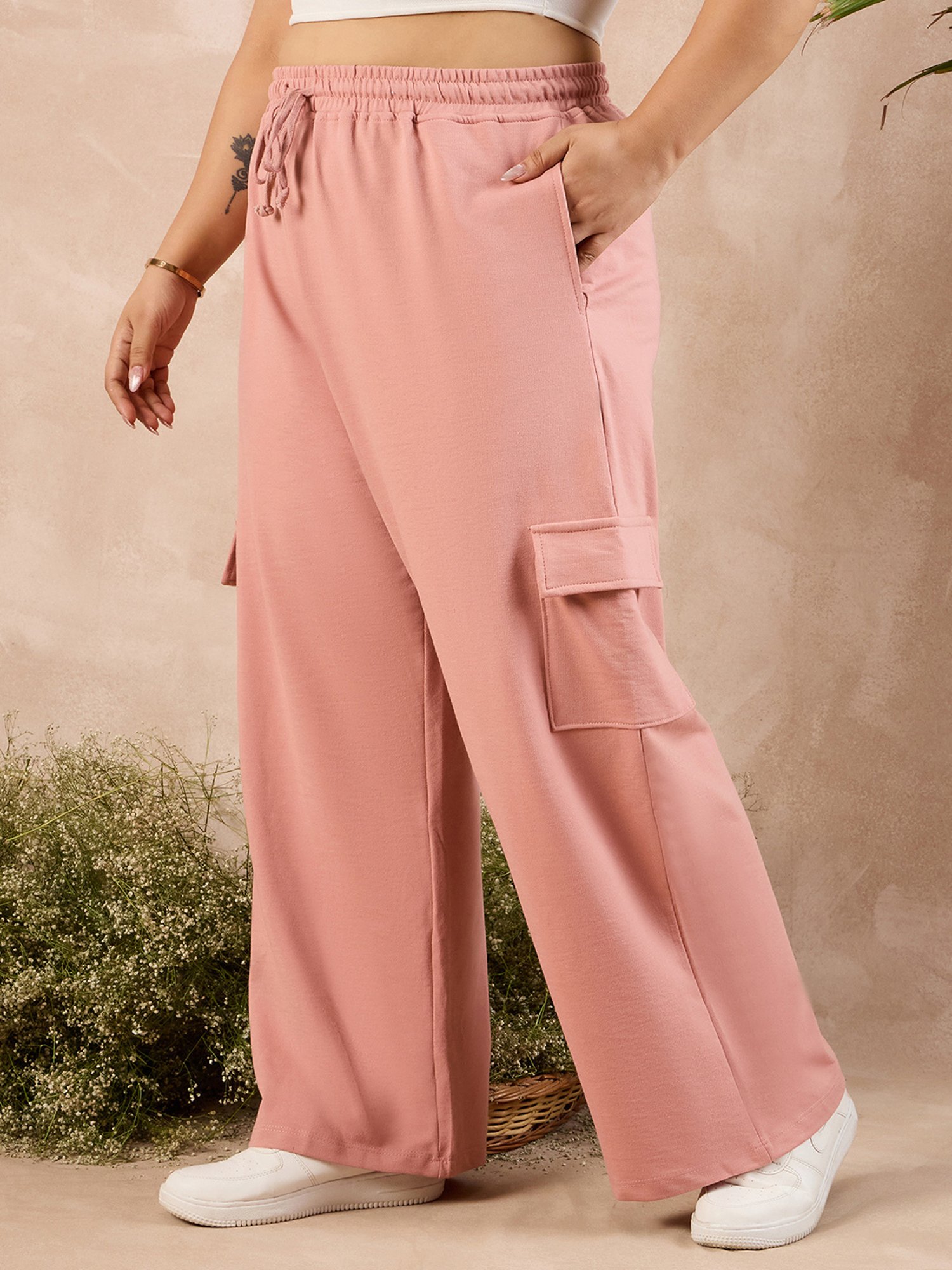 Curve By Kassually Pink Regular Fit High Rise Pants