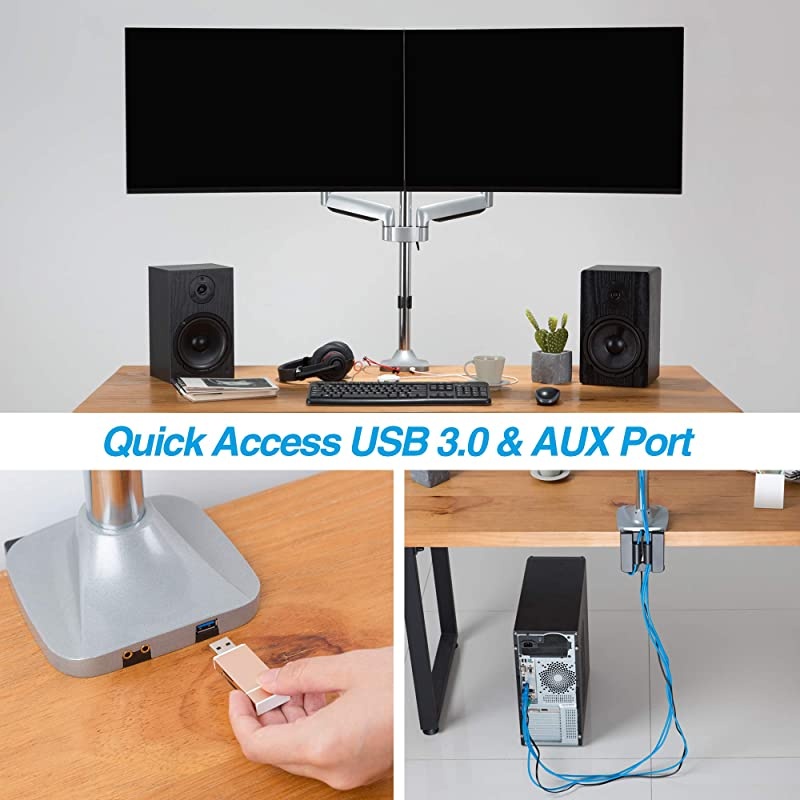 Dual 13"-32" Monitor Arm Desk Mount fits Two Flat/Curved Monitor Full Motion Height Swivel Tilt Rotation Adjustable Monitor Arm - Extra Tall Pole/VESA/C-Clamp/Grommet/Cable Management