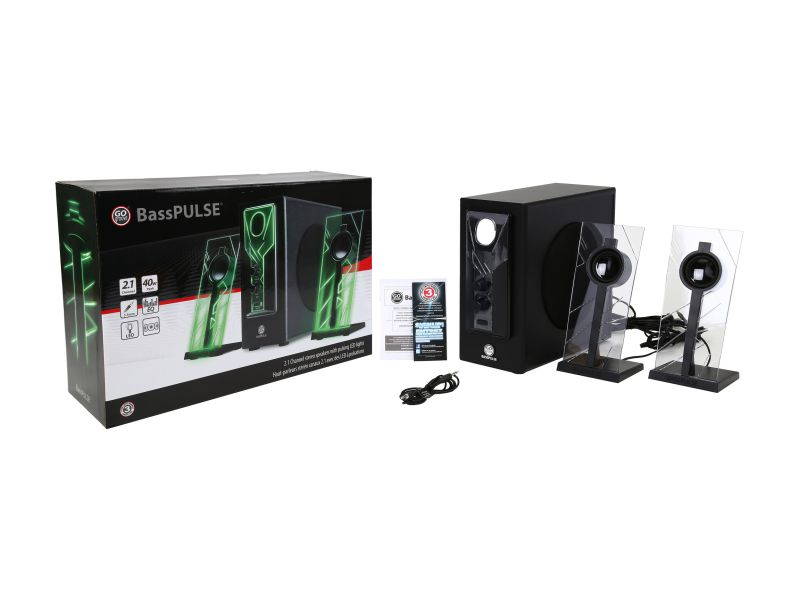 GOgroove BassPULSE Computer Speaker System with Blue LED Glow Lights & Powered Subwoofer - Works with PC, Apple MAC, ASUS, Acer, Alienware, CybertronPC, Dell, HP & More Computers
