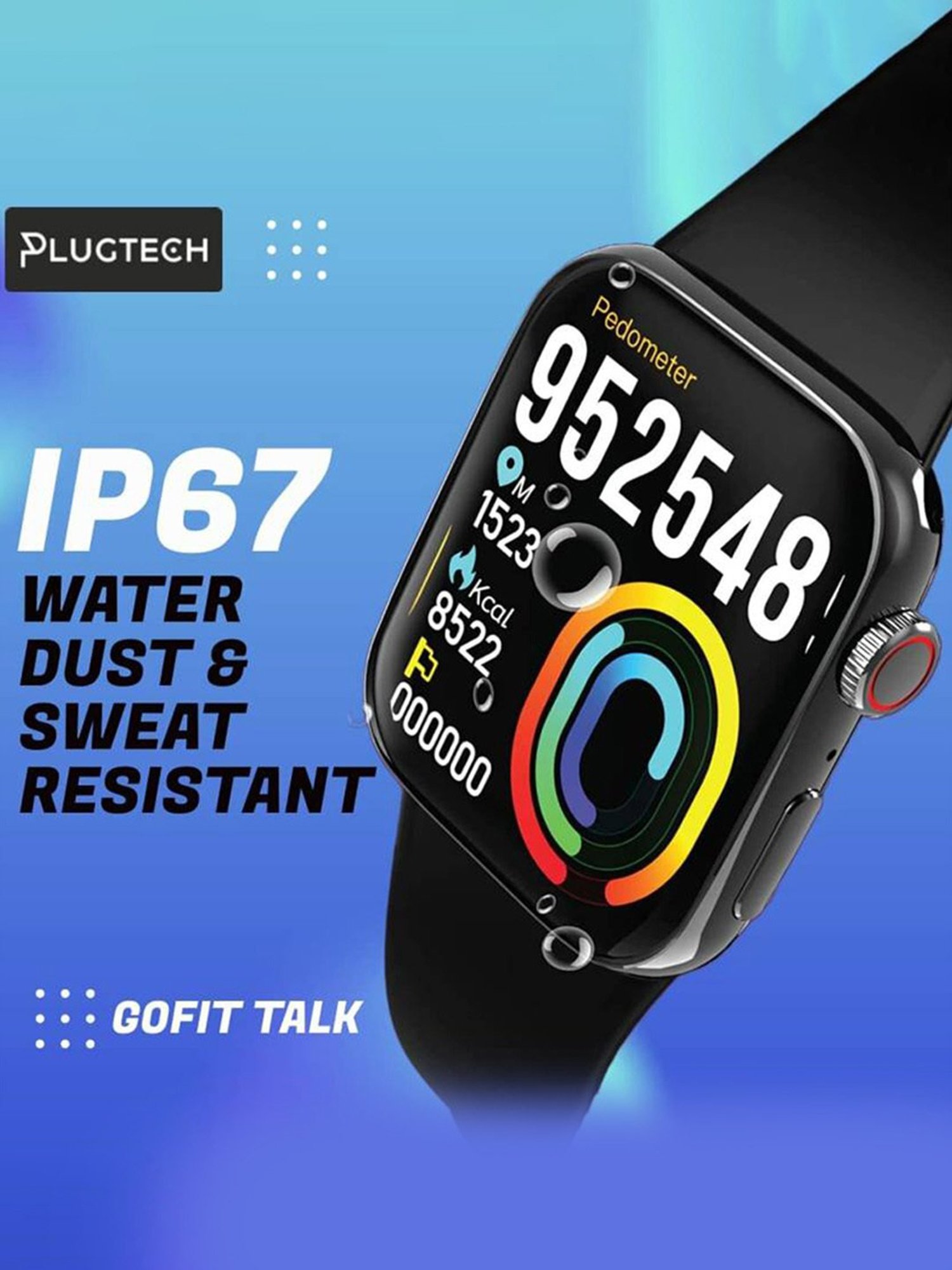 Plugtech GoFit Talk Smartwatch with Bluetooth Calling (Black)