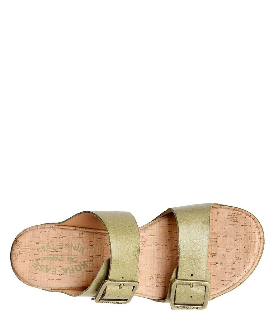 Kork-Ease Grace Leather Buckle Strap Platform Wedge Slide Sandals