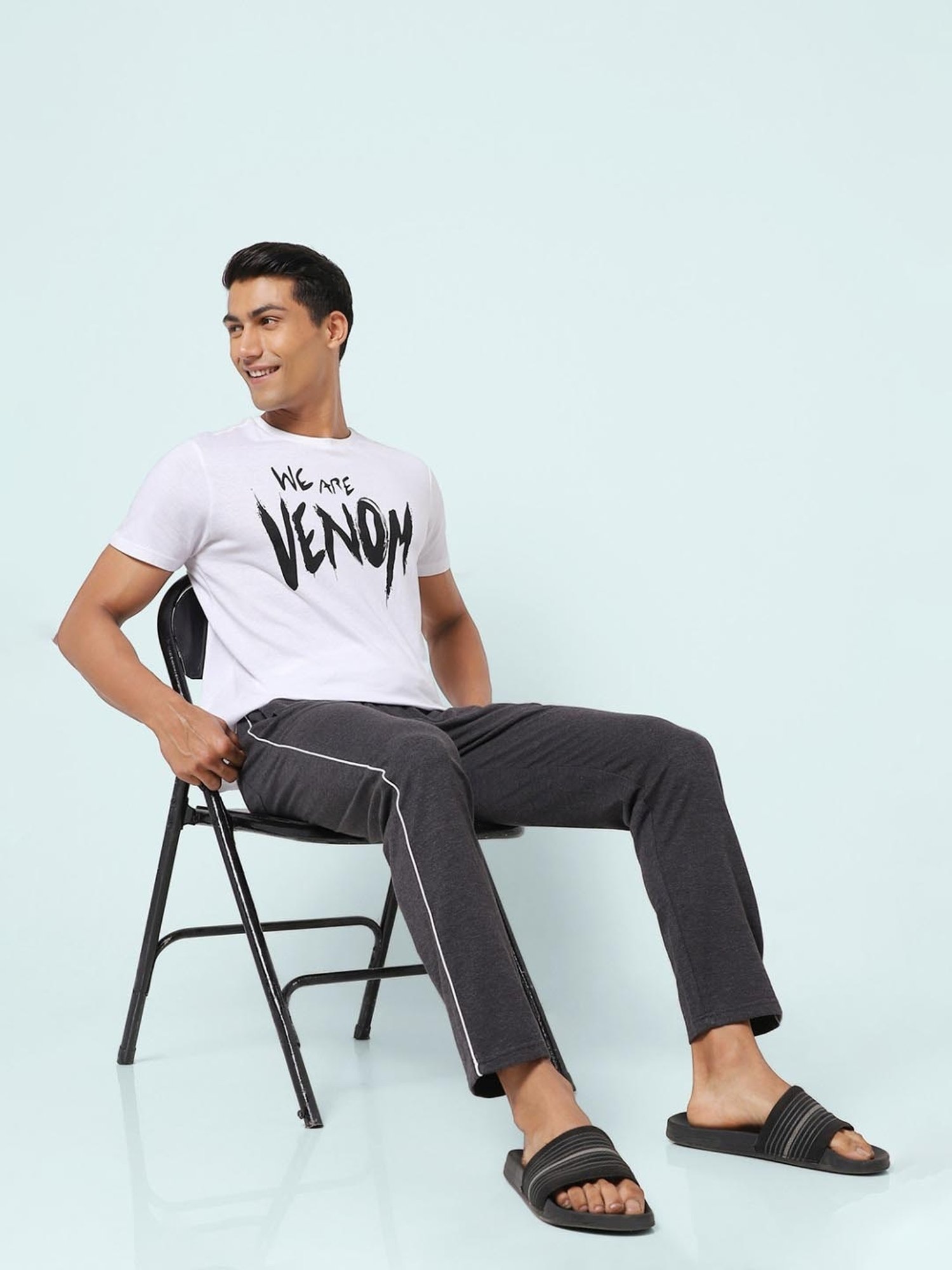 Ajile by Pantaloons Charcoal Melange Slim Fit Nightwear Pyjamas