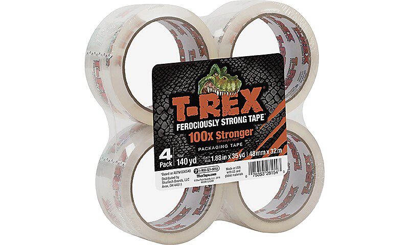 T-REX Packaging Tape 1.88" x 35 yds Crystal Clear 4/Pack 285045