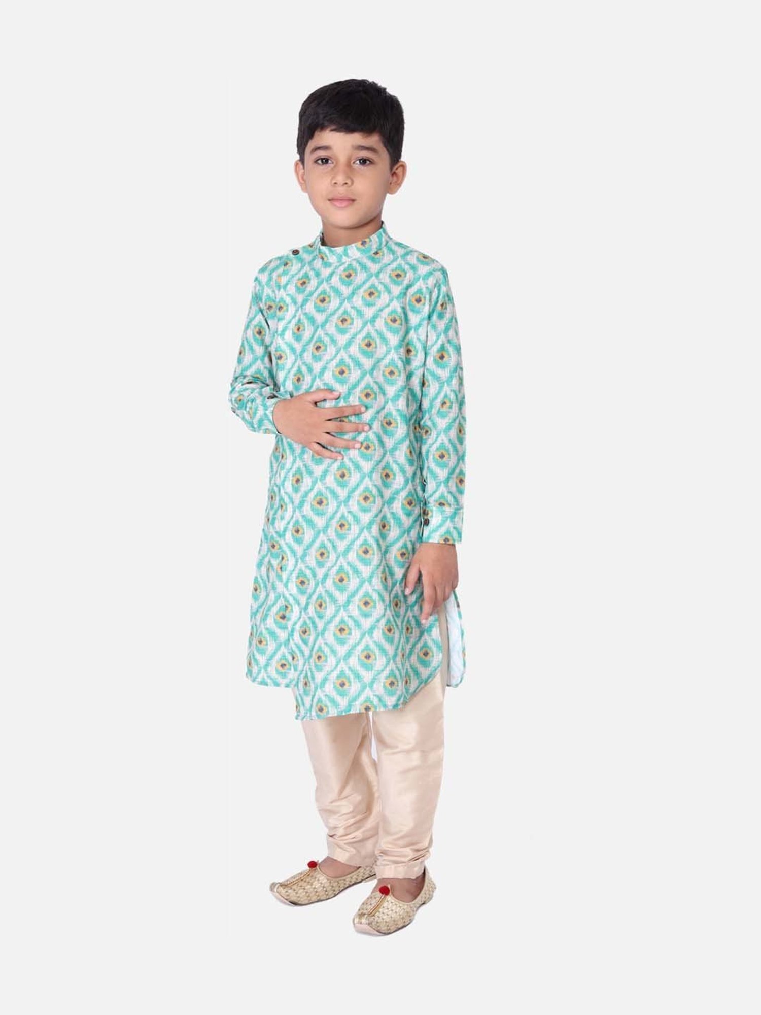 TABARD Kids Green & Beige Cotton Printed Kurta Set