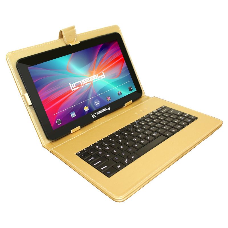 LINSAY 10.1" Quad Core Tablet with Golden Keyboard Case 32GB