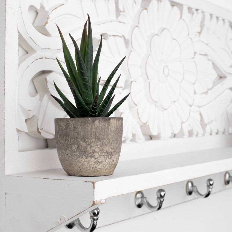 Carved Wooden Coat Rack Wall Shelf White - Crystal Art Gallery