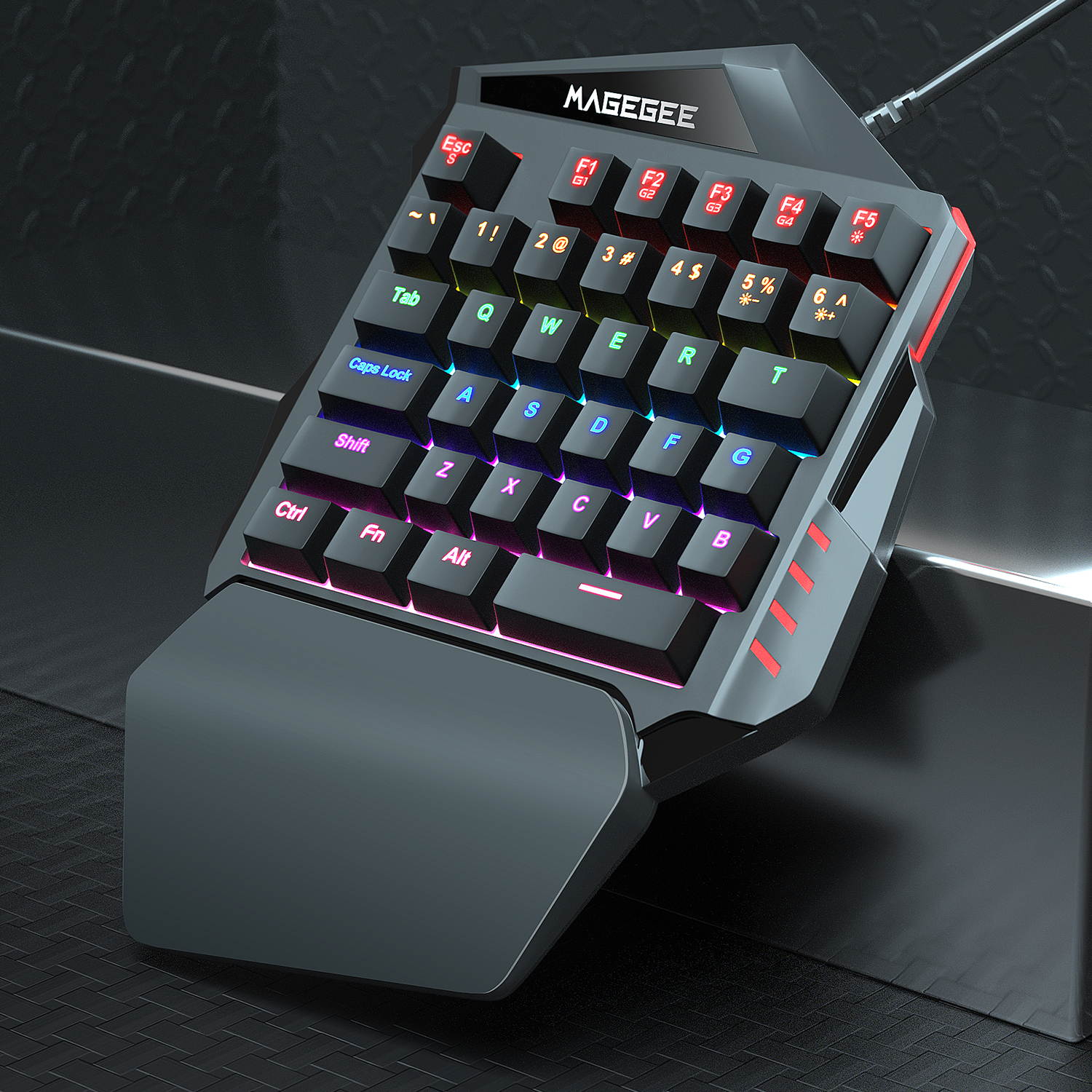 One-Handed Mechanical Gaming Keyboard, MageGee MK-AXE 35 Keys Rainbow Backlit Wired Keyboard, Blue Switches, Support Wrist Rest, Portable Mini Gaming Keypad with Programmable Keys Macro Recording