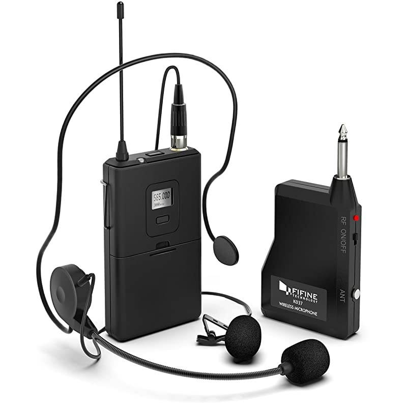 Wireless Microphone System Wireless Microphone set with Headset and Lavalier Lapel Mics Beltpack Transmitter and ReceiverIdeal for Teaching Preaching and Public Speaking ApplicationsK037B
