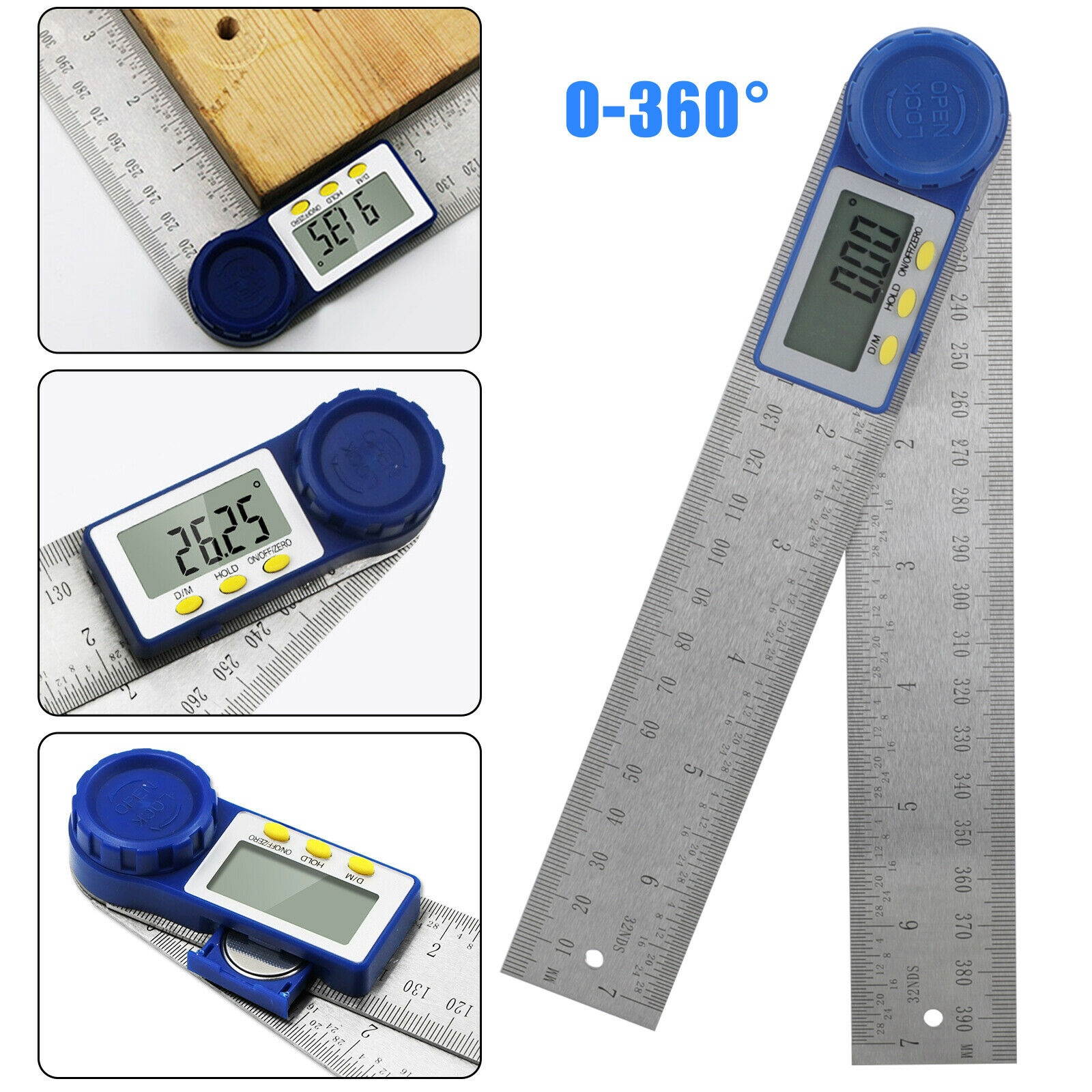 360&deg; Portable Digital Protractor Angle Finder 0-200mm/8" Stainless Steel Ruler