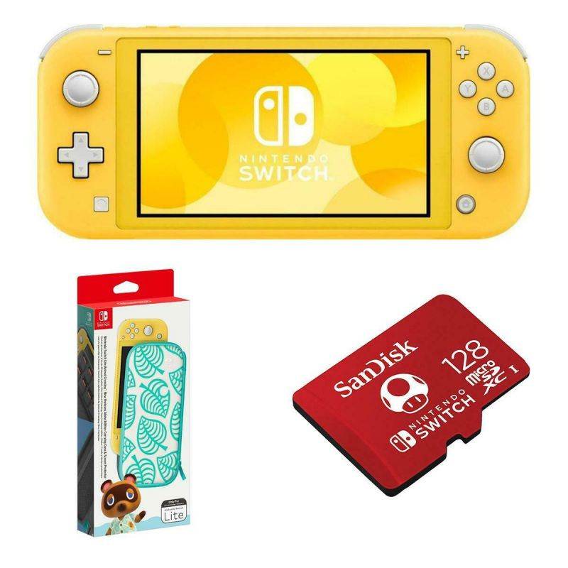 Nintendo Switch Lite Yellow w/ Animal Crossing Carrying Case  128GB Memory Card