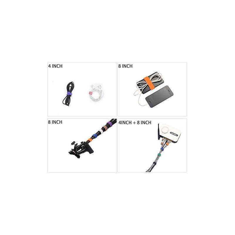 Reusable Fastening Cable Ties 20 Pcs 4 Inch Microfiber Cloth Hook and Loop Cord Management Wire Organizer Straps Assorted Colors