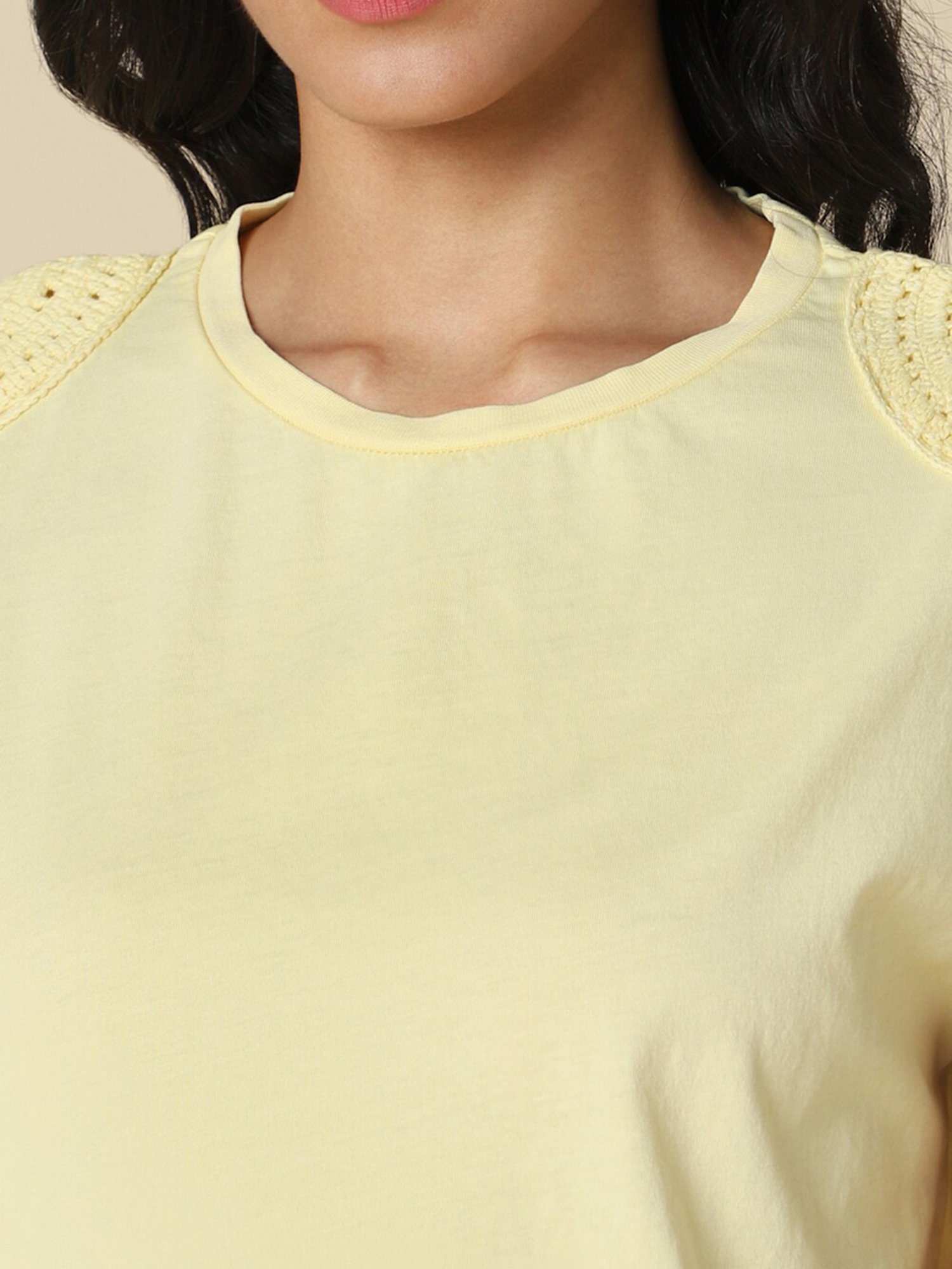 Allen Solly Yellow Cotton Regular Fit T-Shirt