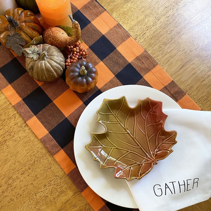 Farmhouse Living Fall Buffalo Check Halloween Table Runner - 13" x 70" - Black/Orange - Elrene Home Fashions