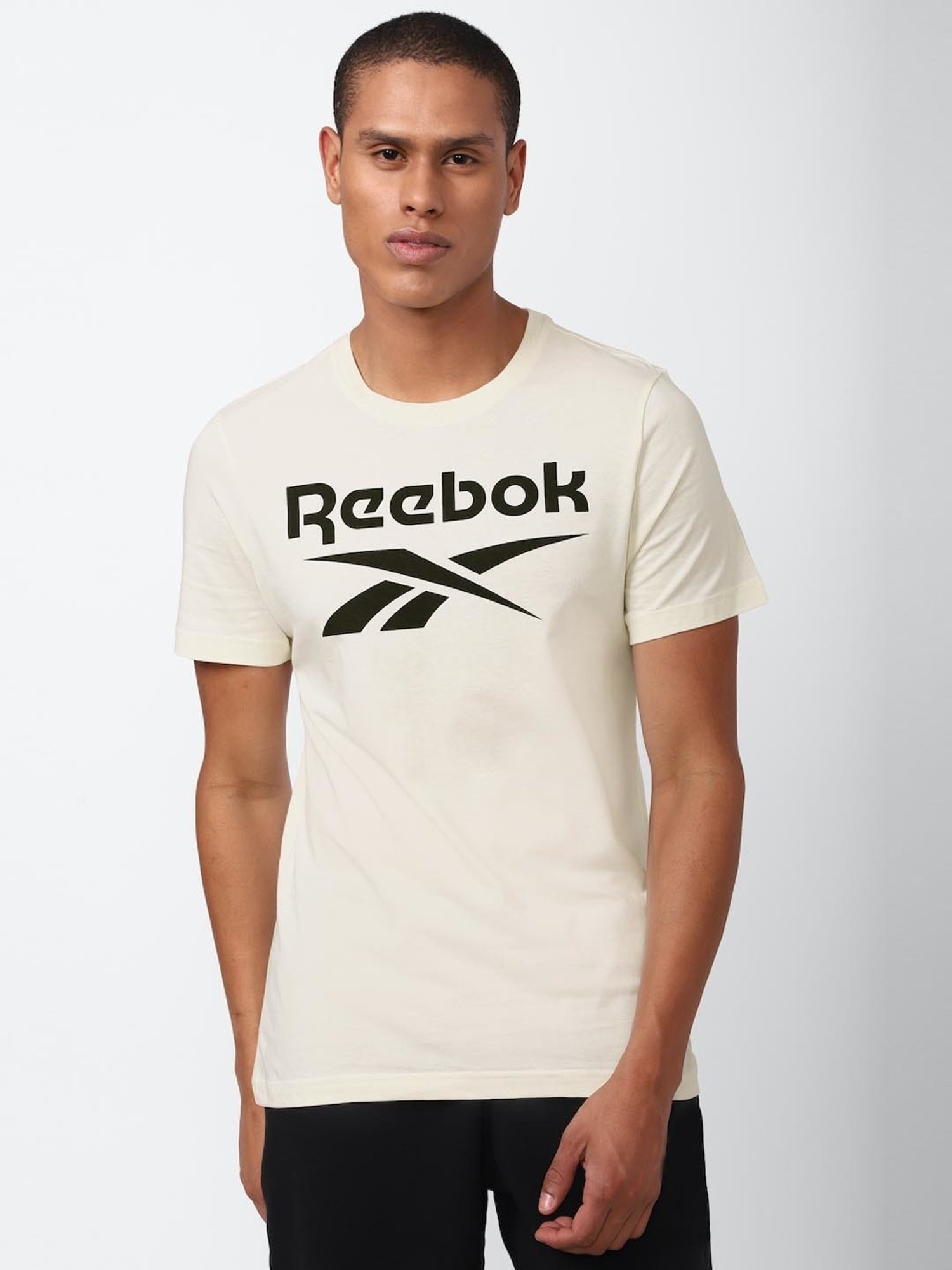Reebok Beige Cotton Slim Fit Printed T-Shirt
