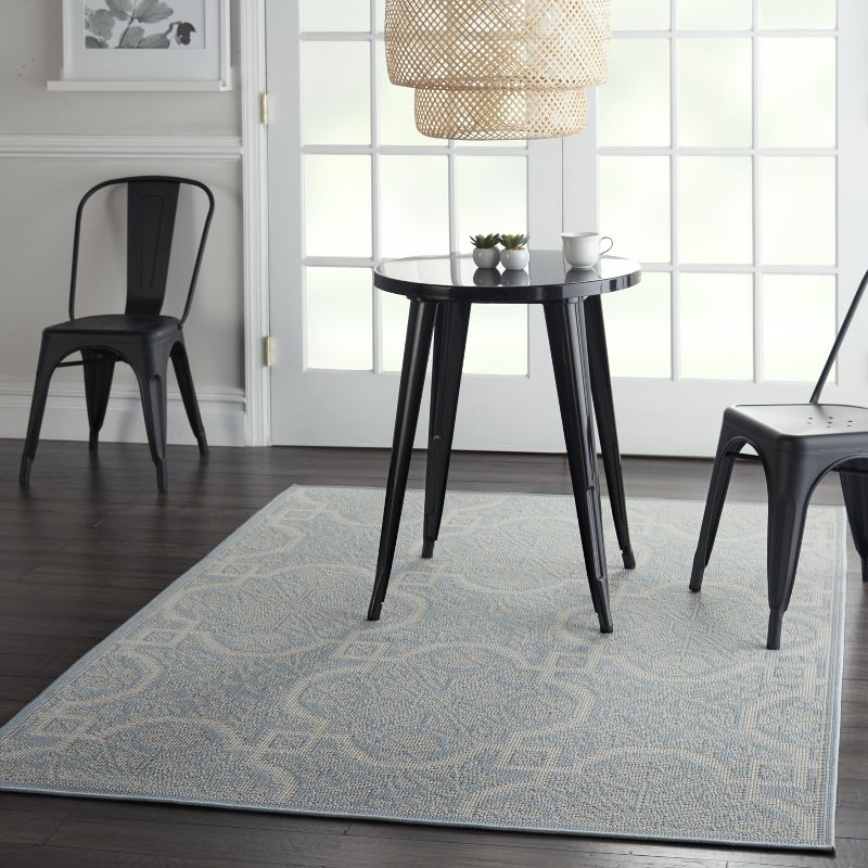 4'3"x6'3" Rectangle Indoor and Outdoor Geometric Area Rug Blue - Nourison