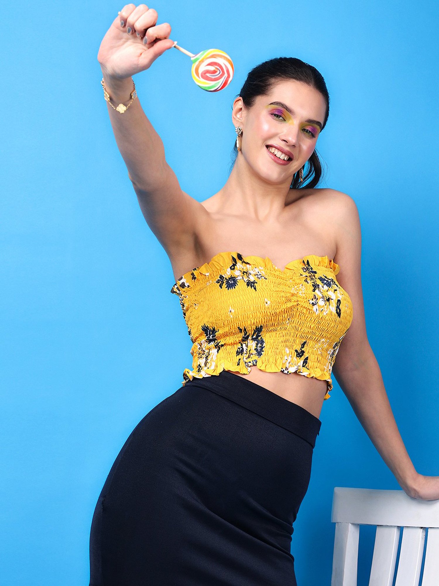 Scorpius Yellow Floral Print Crop Top