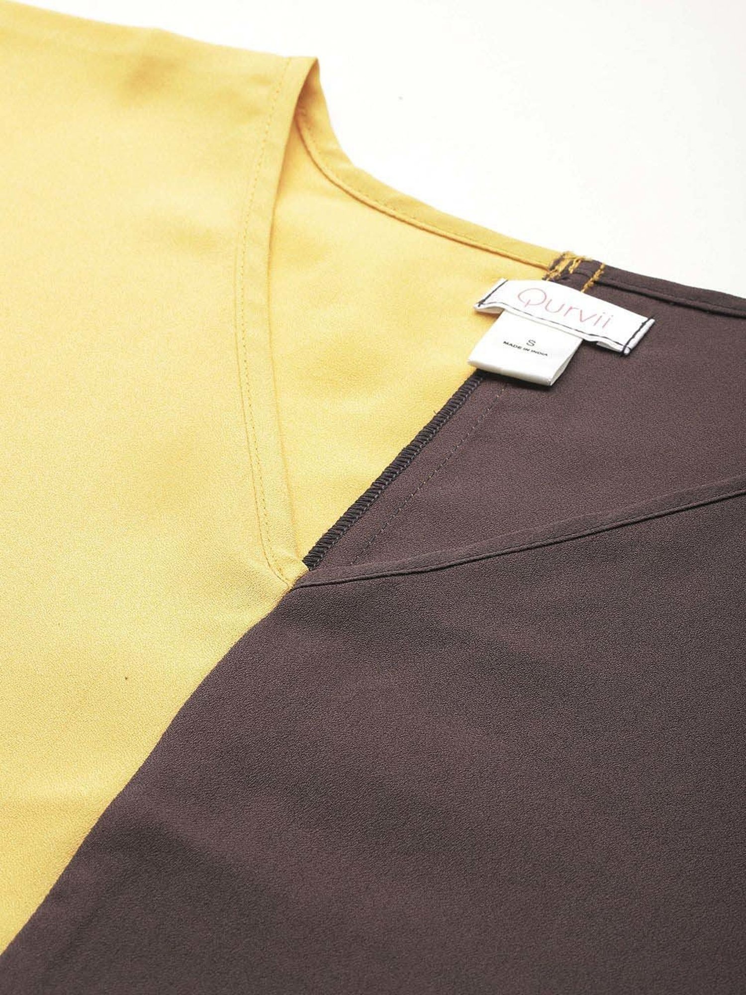 Qurvii Yellow & Brown Color-Block Top