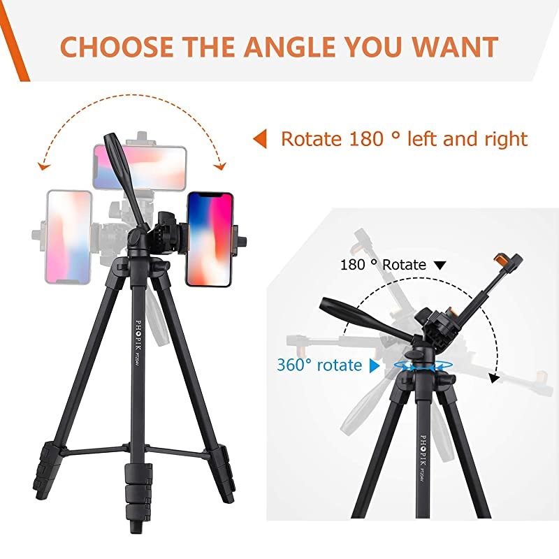 Lightweight Phone Tripod 55Inch Video Tripod with 360 Panorama and 14 Mounting Screw for MirrorlessGoproDSLR Camera Phone Holder for Smartphone Max Load 66 Lbs Carry Bag Inclued