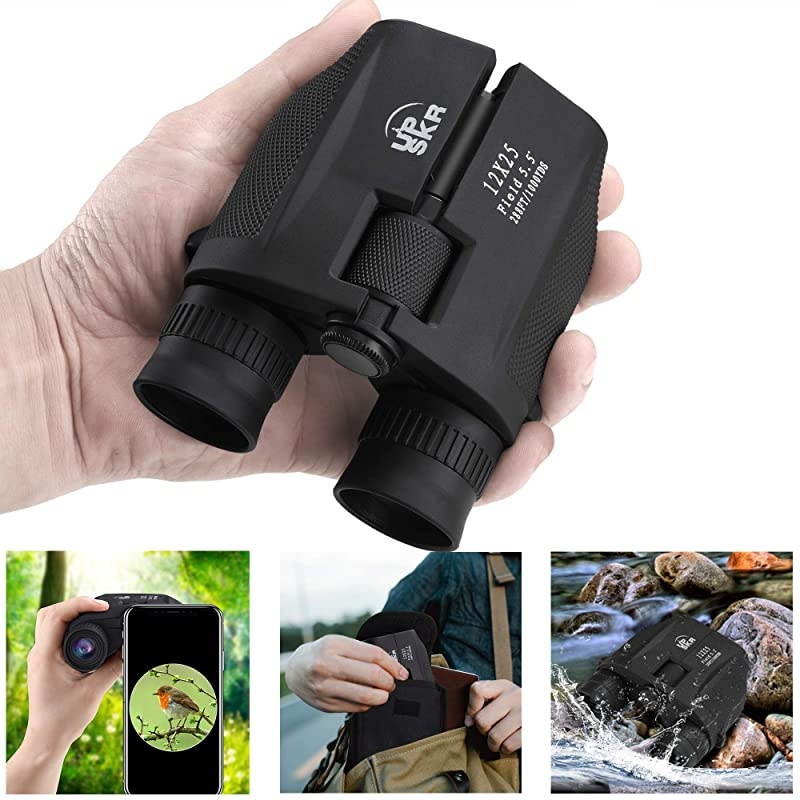 12x25 Compact Binoculars with Low Light Night Vision Large Eyepiece High Power Waterproof Binocular Easy Focus for Outdoor Hunting bird watching Traveling Sightseeing Fit For adults and kids