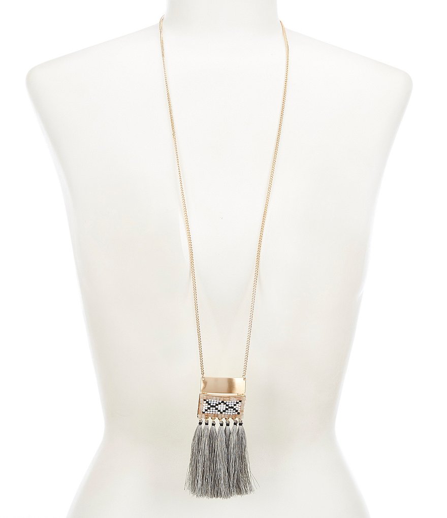 Southern Living Beaded Pendant with Tassel Necklace