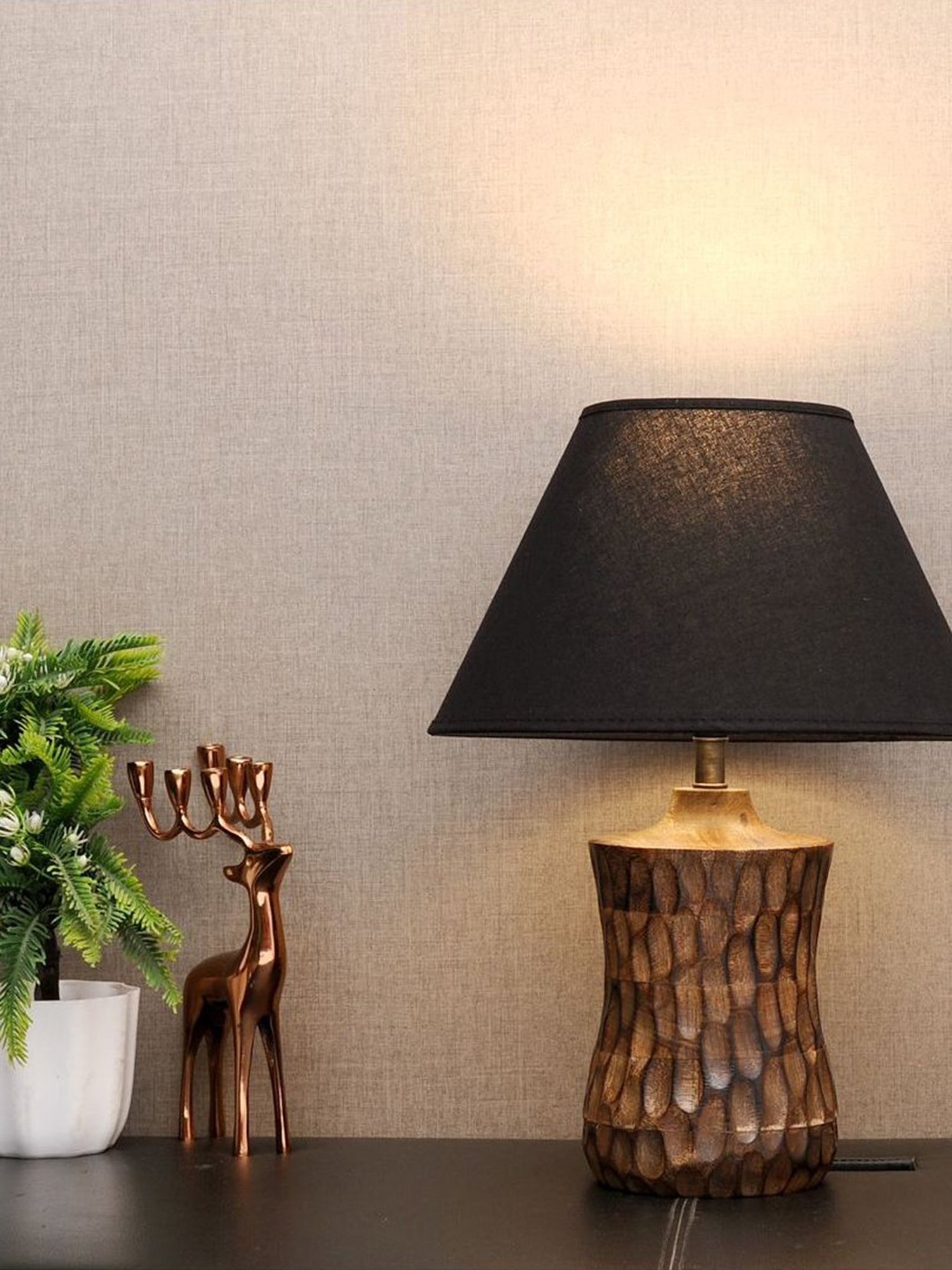 Kapoor Lamp Shades Brown & Black Wood Emmett Carved Table Lamp