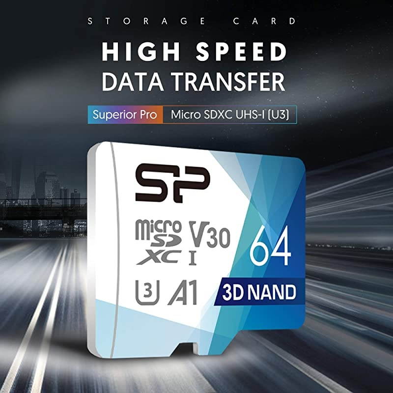 Power 64GB Superior Pro Micro SDXC UHSI U3 V30 4K A1 High Speed MicroSD Card with Adapter