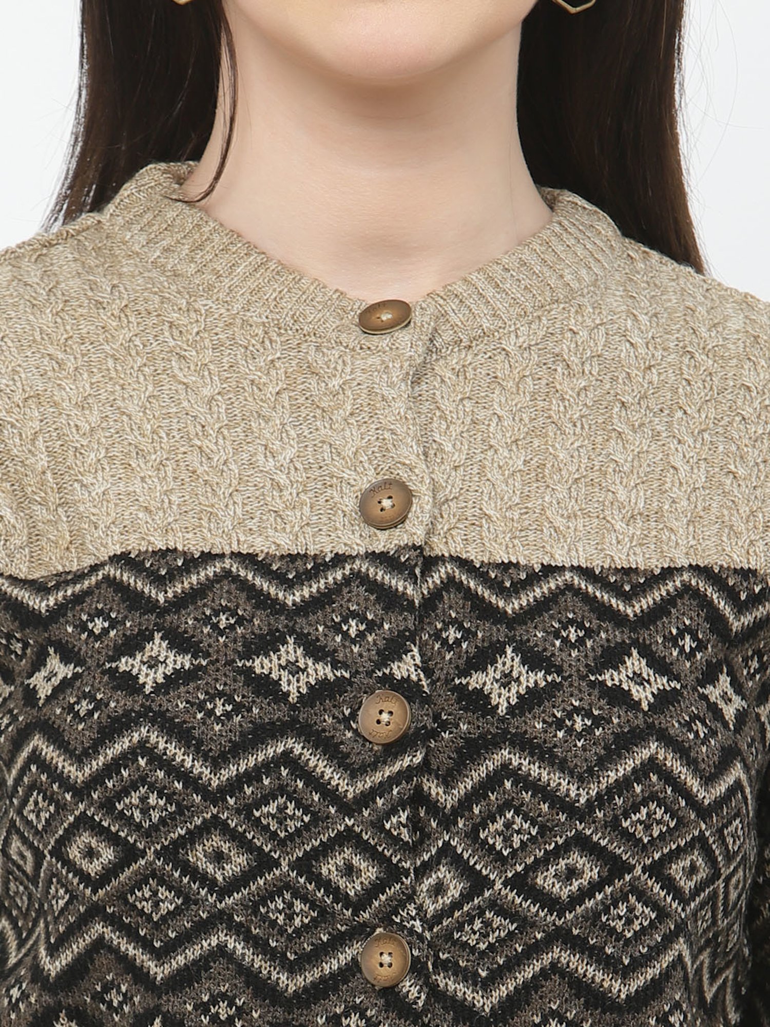 Kalt Beige Printed Cardigan