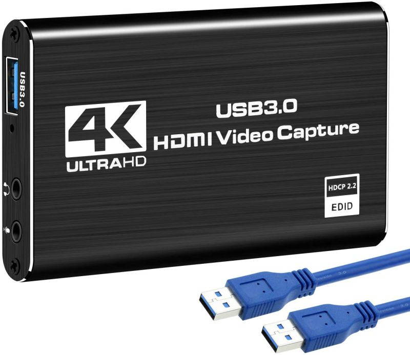 4K Audio Video Capture Card, USB 3.0 HDMI Video Capture Device, Full HD 1080P for Game Recording, Live Streaming Broadcasting
